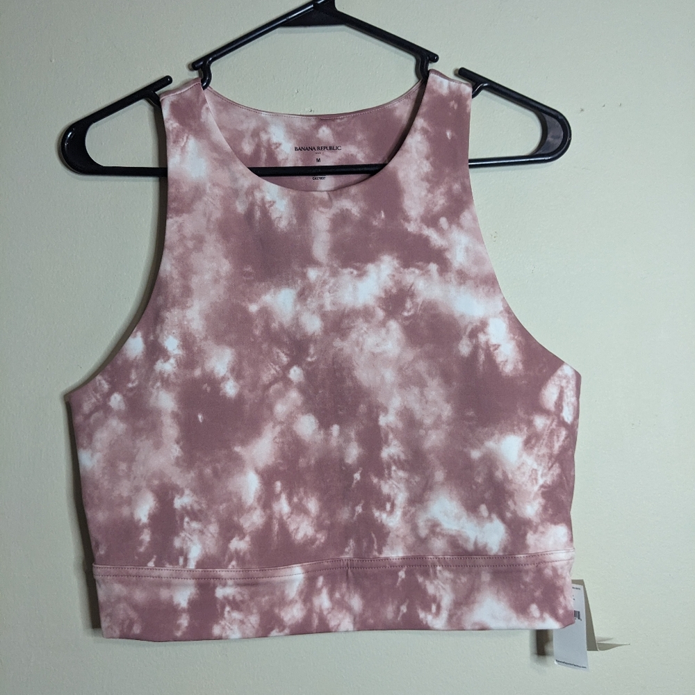 Banana Republic Women's Medium Sports Bra Pink White Tie Dye Bralette Crop Top
